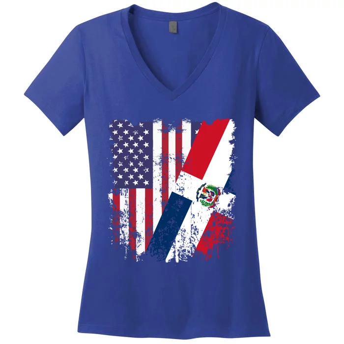 Dominican Republic Roots Half American Flag Dominican Gift Women's V-Neck T-Shirt