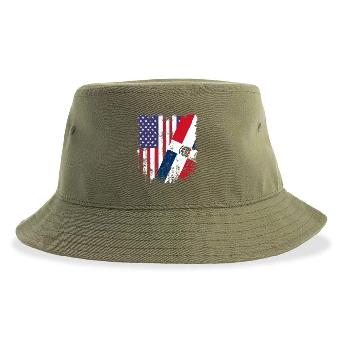 Dominican Republic Roots Half American Flag Dominican Gift Sustainable Bucket Hat