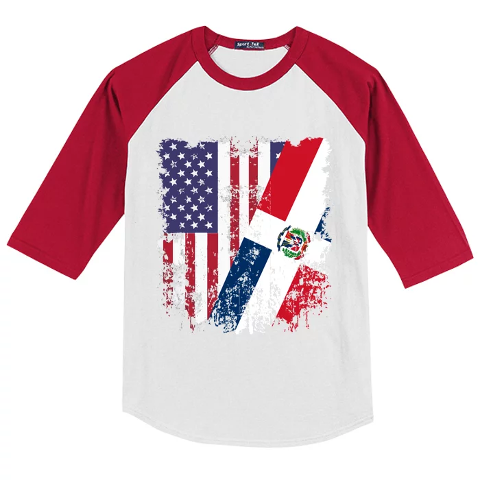 Dominican Republic Roots Half American Flag Dominican Gift Kids Colorblock Raglan Jersey