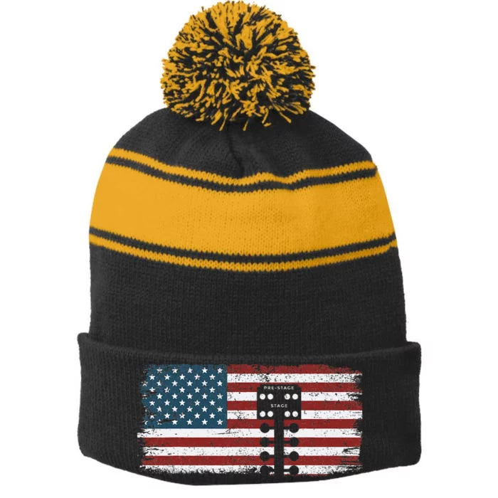 Drag Racing Race Car American Flag Vintage Stripe Pom Pom Beanie