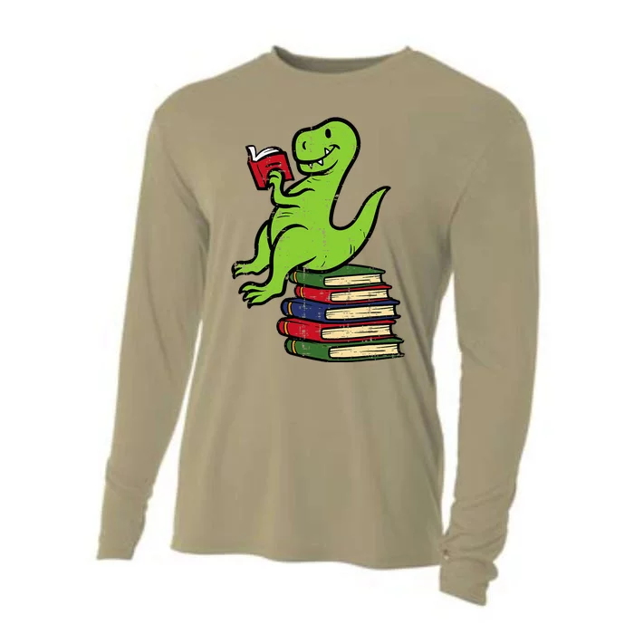 Dino Reading Read Reading Librarian Book Cooling Performance Long Sleeve Crew