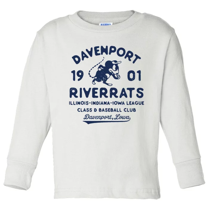 Davenport River Rats Iowa Vintage Defunct Baseball Toddler Long Sleeve Shirt