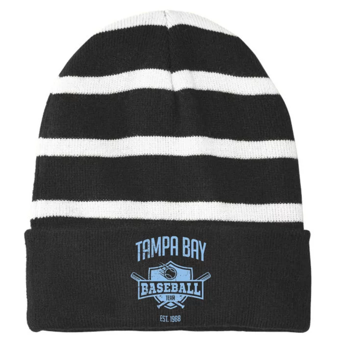 Distressed Ray Retro Look Party Tailgate Gameday Fan Gift Striped Beanie with Solid Band