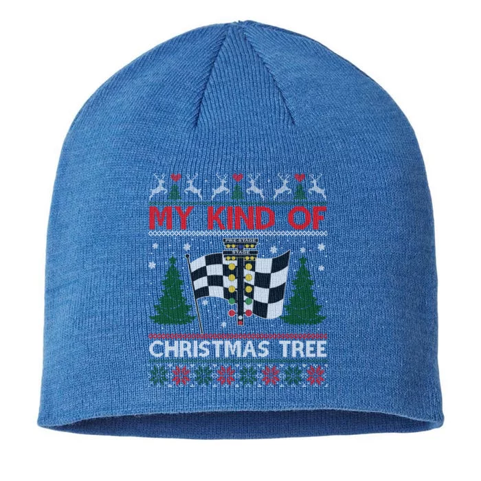 Drag Racers Racing Christmas Tree Ugly Xmas Sweater Gift 8 1/2in Sustainable Knit Beanie