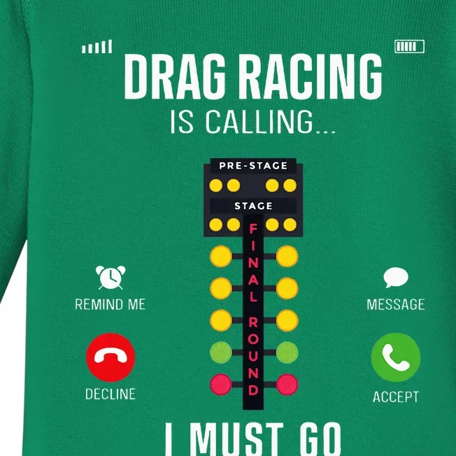 Drag Racing Race Car Phone Display Drag Racing Is Calling Baby Long Sleeve Bodysuit