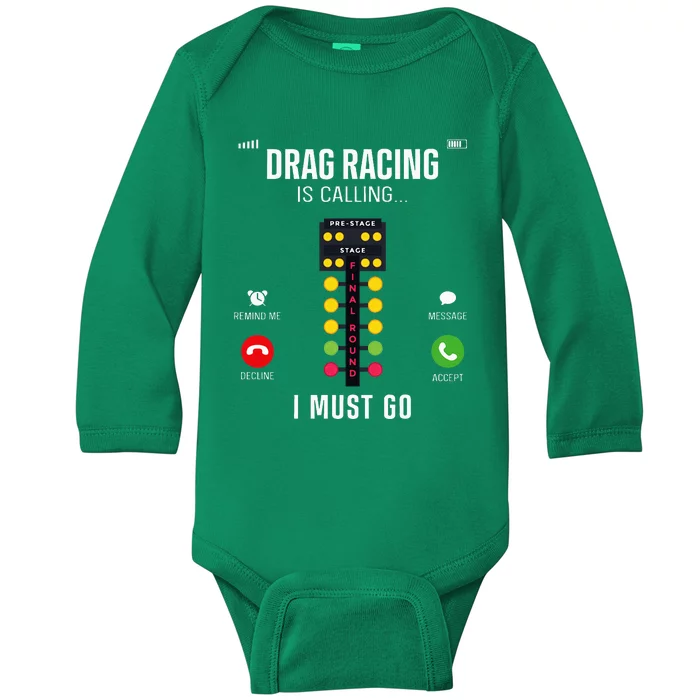 Drag Racing Race Car Phone Display Drag Racing Is Calling Baby Long Sleeve Bodysuit