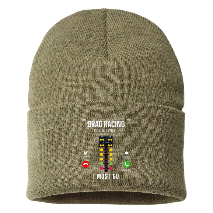 Drag Racing Race Car Phone Display Drag Racing Is Calling Sustainable Knit Beanie