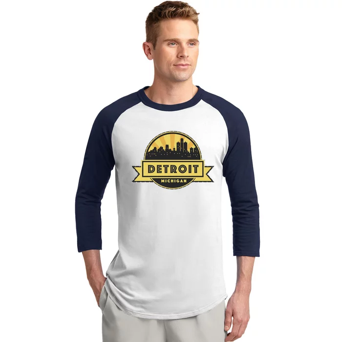 Detroit Record Skyline Logo Baseball Sleeve Shirt