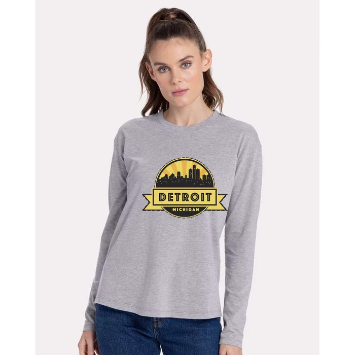 Detroit Record Skyline Logo Womens Cotton Relaxed Long Sleeve T-Shirt