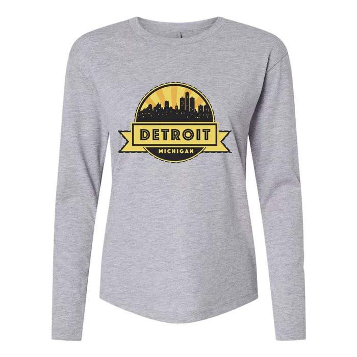 Detroit Record Skyline Logo Womens Cotton Relaxed Long Sleeve T-Shirt