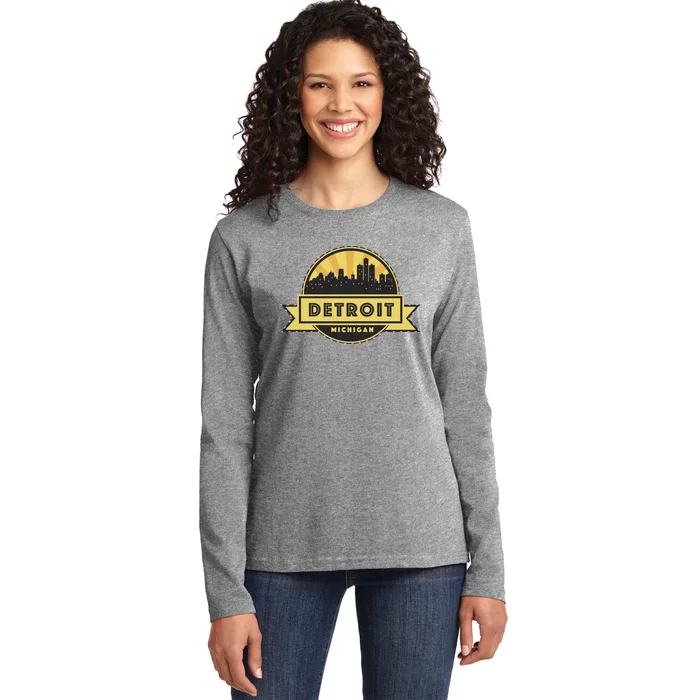 Detroit Record Skyline Logo Ladies Long Sleeve Shirt