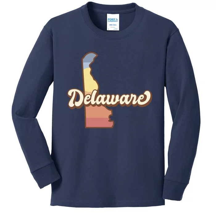 Delaware Retro Sunset Kids Long Sleeve Shirt