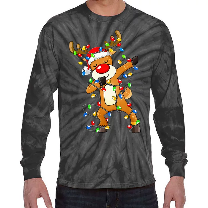 Dabbing Reindeer Santa Christmas Dab Xmas Tie-Dye Long Sleeve Shirt