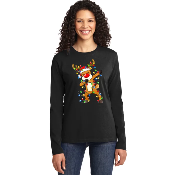 Dabbing Reindeer Santa Christmas Dab Xmas Ladies Long Sleeve Shirt