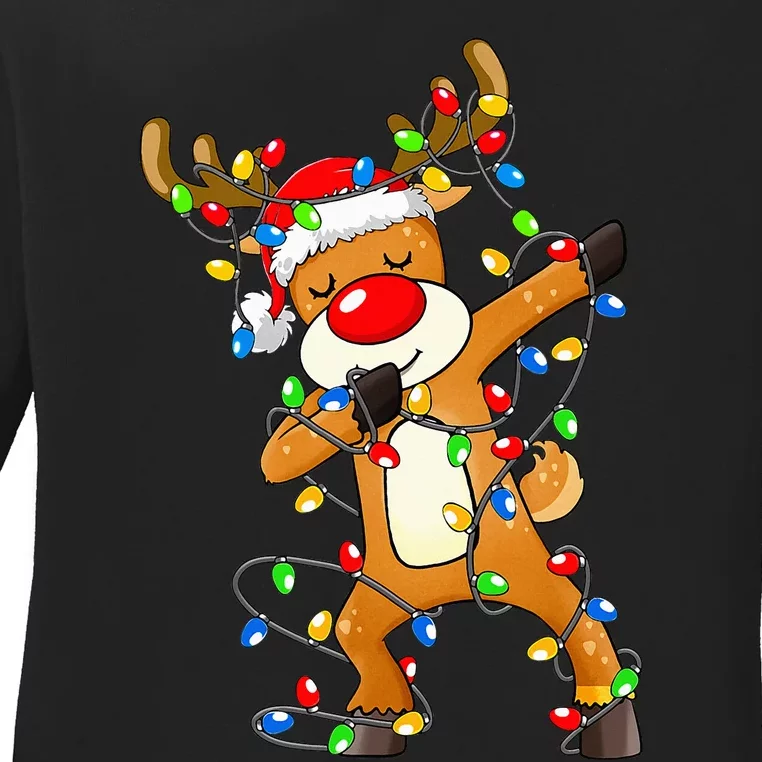 Dabbing Reindeer Santa Christmas Dab Xmas Ladies Long Sleeve Shirt