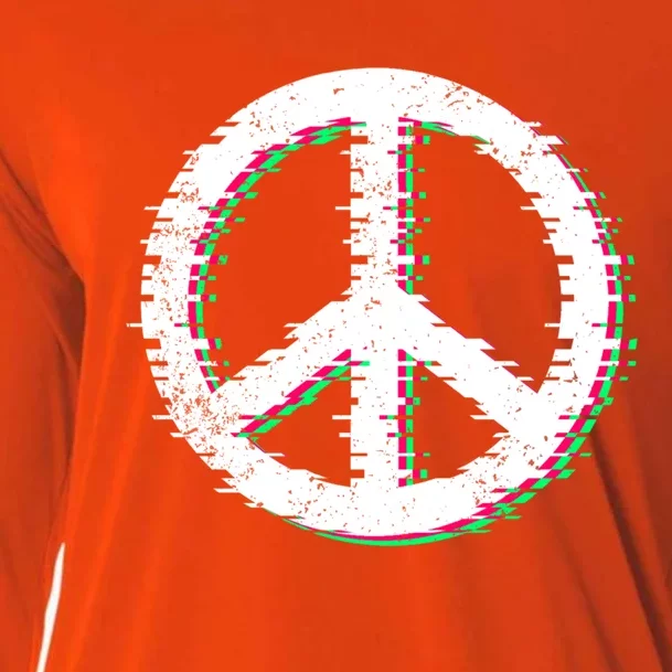 Distressed Retro Symbol Peace Meaningful Gift Cooling Performance Long Sleeve Crew