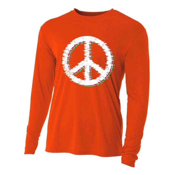 Distressed Retro Symbol Peace Meaningful Gift Cooling Performance Long Sleeve Crew