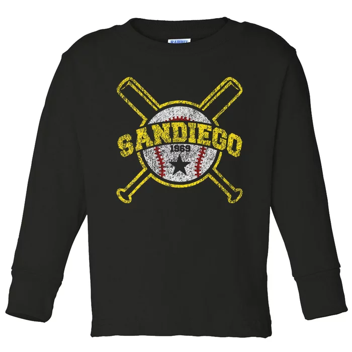 Distressed Retro San Diego Baseball Sd Toddler Long Sleeve Shirt