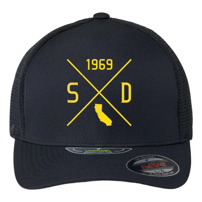 Distressed Retro San Diego Baseball Sd Flexfit Unipanel Trucker Cap