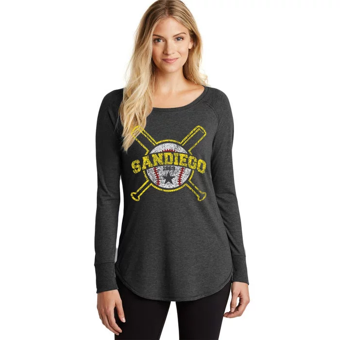 Distressed Retro San Diego Baseball Sd Vintage Women's Perfect Tri Tunic Long Sleeve Shirt