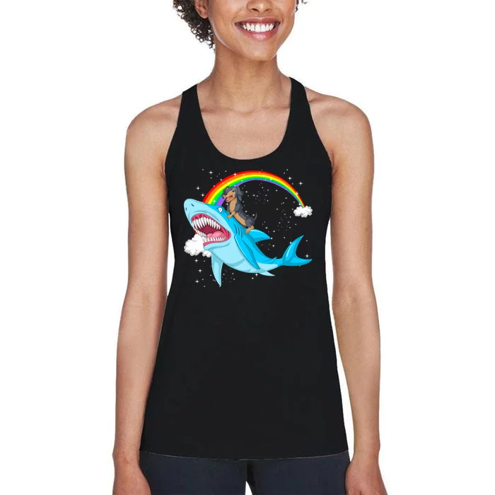 Dachshund Riding Shark Women's Racerback Tank