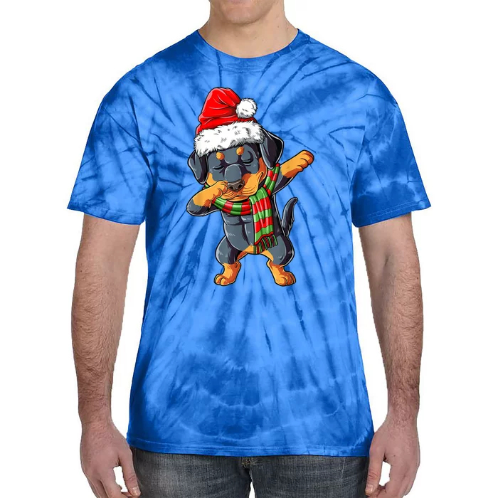 Dabbing Rottweiler Santa Christmas Boys Xmas Dog Gift Tie-Dye T-Shirt