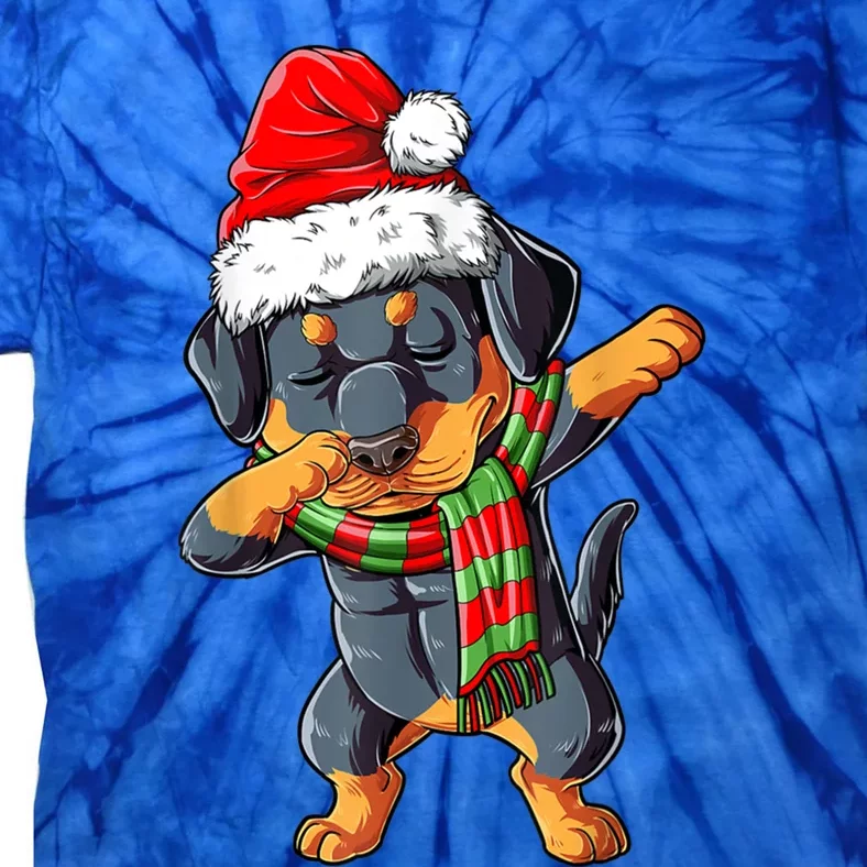 Dabbing Rottweiler Santa Christmas Boys Xmas Dog Gift Tie-Dye T-Shirt