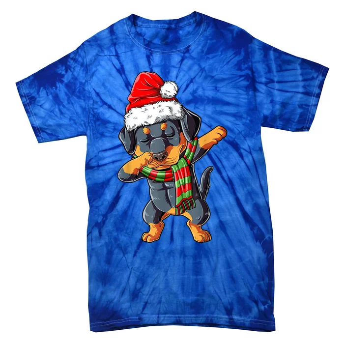 Dabbing Rottweiler Santa Christmas Boys Xmas Dog Gift Tie-Dye T-Shirt