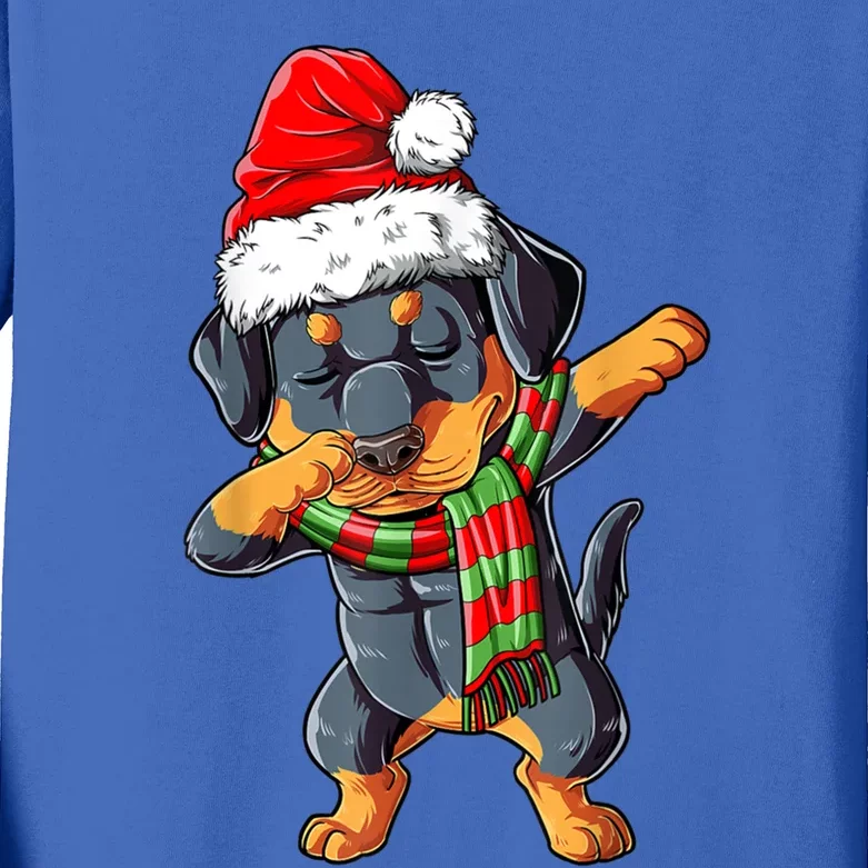 Dabbing Rottweiler Santa Christmas Boys Xmas Dog Gift Kids Long Sleeve Shirt