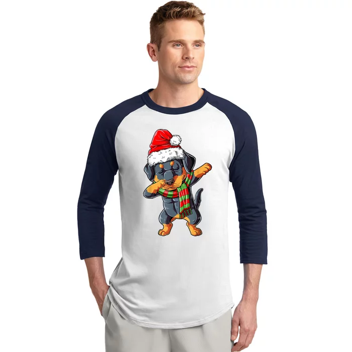 Dabbing Rottweiler Santa Christmas Boys Xmas Dog Gift Baseball Sleeve Shirt