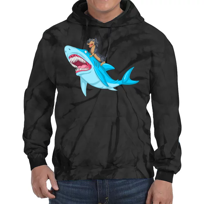 Dachshund Riding Shark Tie Dye Hoodie