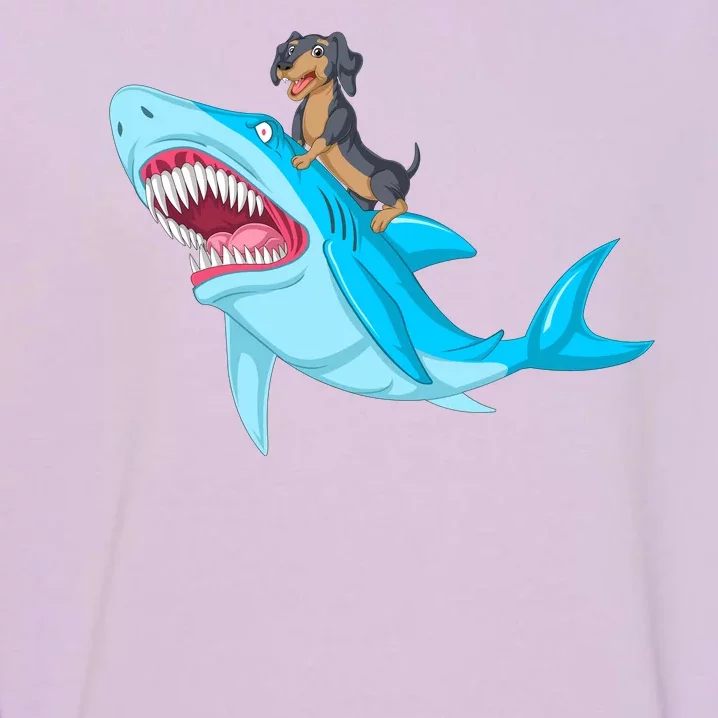 Dachshund Riding Shark Garment-Dyed Sweatshirt