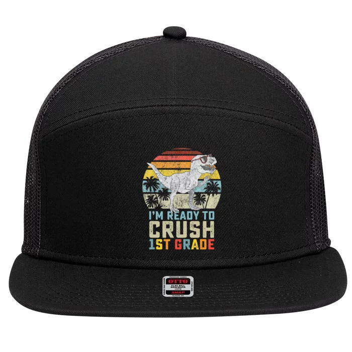 Dinosaur Ready To Crush First Grade 1st Day Of School 7 Panel Mesh Trucker Snapback Hat