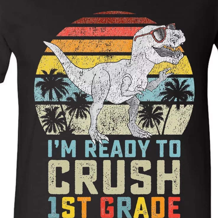 Dinosaur Ready To Crush First Grade 1st Day Of School V-Neck T-Shirt