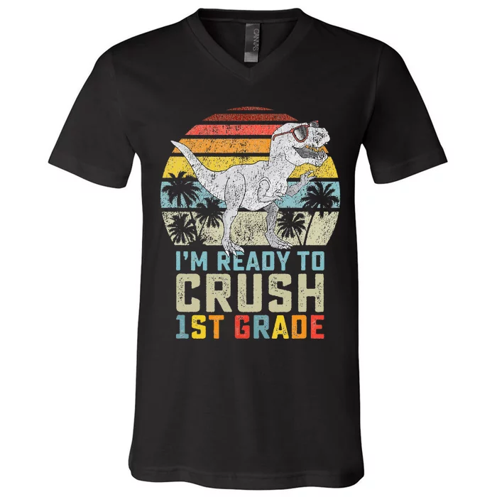 Dinosaur Ready To Crush First Grade 1st Day Of School V-Neck T-Shirt