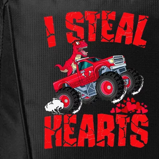 Dinosaur Ridding Truck I Steal Hearts Valentines Day City Backpack