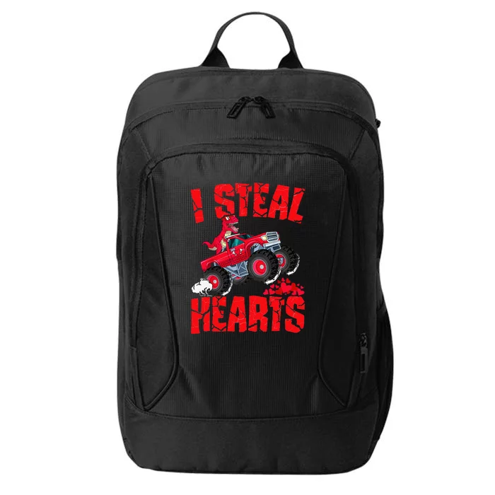 Dinosaur Ridding Truck I Steal Hearts Valentines Day City Backpack