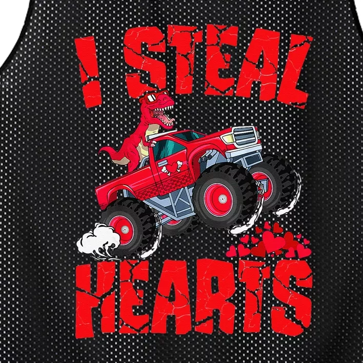 Dinosaur Ridding Truck I Steal Hearts Valentines Day Mesh Reversible Basketball Jersey Tank