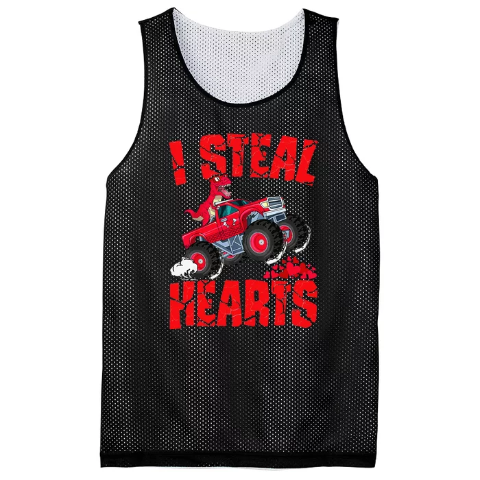 Dinosaur Ridding Truck I Steal Hearts Valentines Day Mesh Reversible Basketball Jersey Tank