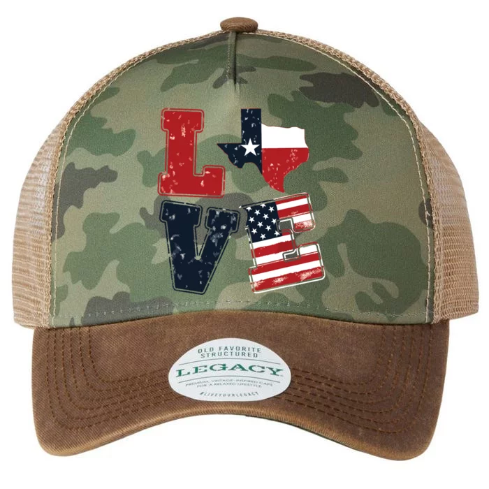 Distressed Retro Tx 4th July American Flag I Love Texas Flag Legacy Tie Dye Trucker Hat