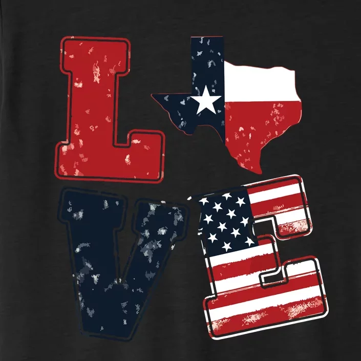 Distressed Retro Tx 4th July American Flag I Love Texas Flag ChromaSoft Performance T-Shirt