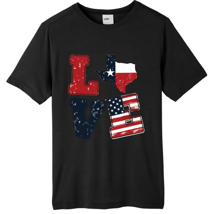 Distressed Retro Tx 4th July American Flag I Love Texas Flag ChromaSoft Performance T-Shirt