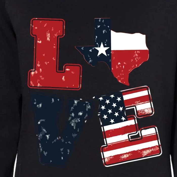 Distressed Retro Tx 4th July American Flag I Love Texas Flag Womens California Wash Sweatshirt