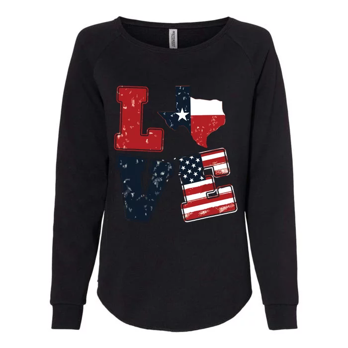 Distressed Retro Tx 4th July American Flag I Love Texas Flag Womens California Wash Sweatshirt