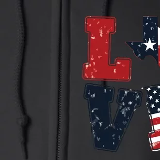 Distressed Retro Tx 4th July American Flag I Love Texas Flag Full Zip Hoodie