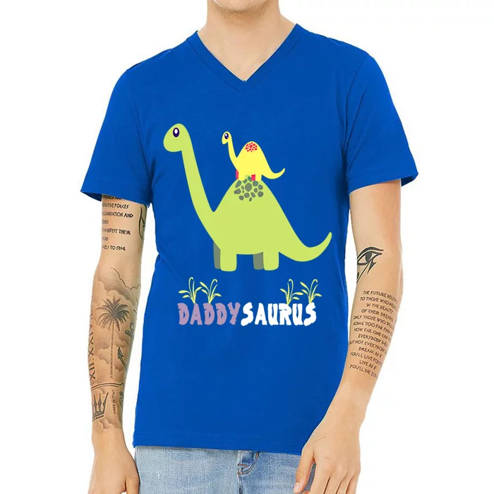 Daddysaurus Rex Tee Dinosaur Fathers Day Gift V-Neck T-Shirt