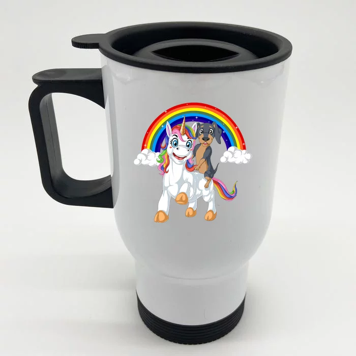 Dachshund Riding Unicorn Front & Back Stainless Steel Travel Mug