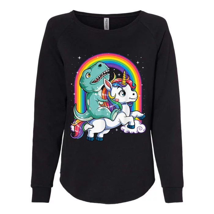 Dinosaur Riding Unicorn Funny T rex Boy Rainbow Galaxy Womens California Wash Sweatshirt