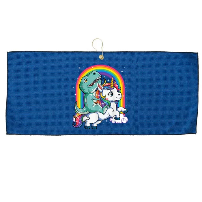 Dinosaur Riding Unicorn Funny T rex Boy Rainbow Galaxy Large Microfiber Waffle Golf Towel