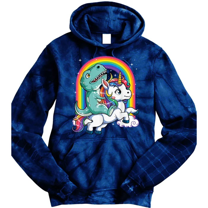 Dinosaur Riding Unicorn Funny T rex Boy Rainbow Galaxy Tie Dye Hoodie